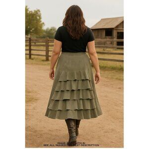 Y2K Faux Suede Skirt 16 Tiered Ruffle Back Western Romantic Country Stretch